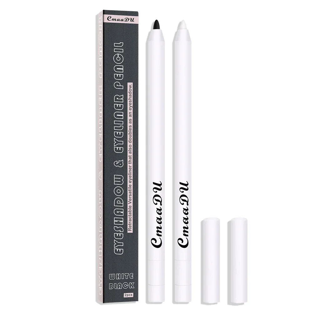 CmaaDu Matte White Black Eyeliner Gel Pencil Set Smooth Waterproof White Black Eye Liner Tint Lying Silkworm Pen Cream Makeup