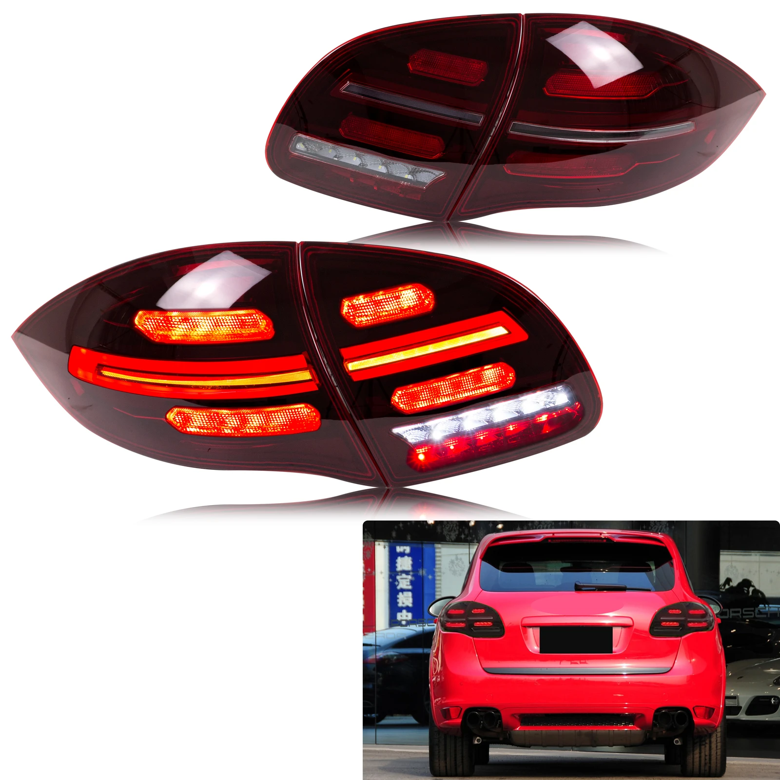 

LED Tail Lights for Porsche Cayenne 958 92A 2011-2014 Sequential Turn Signal Red Rear Lamps Assembly