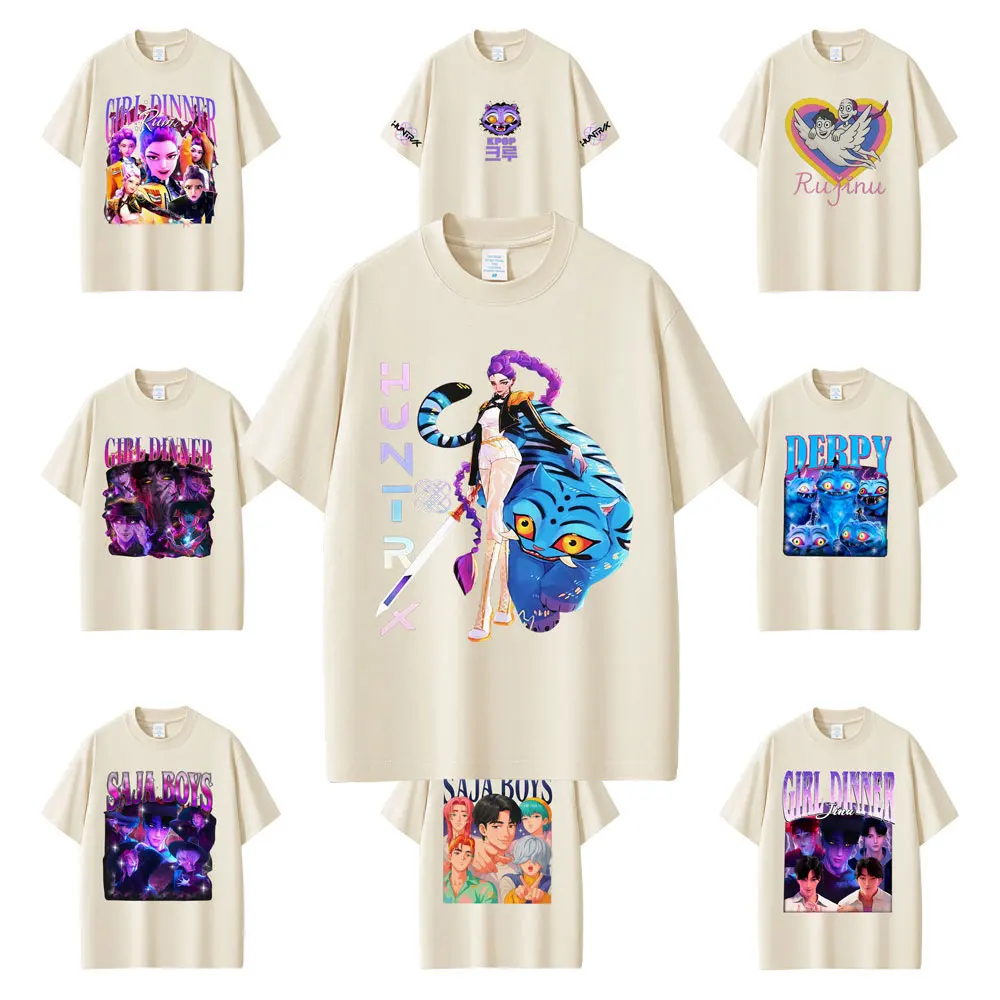 

Limited Movie KPop Demon Hunters Saja Boys Derpy Tiger Rumi Mira Zoey Funny Meme T-shirt Men Women Cartoon Casual Cotton T Shirt