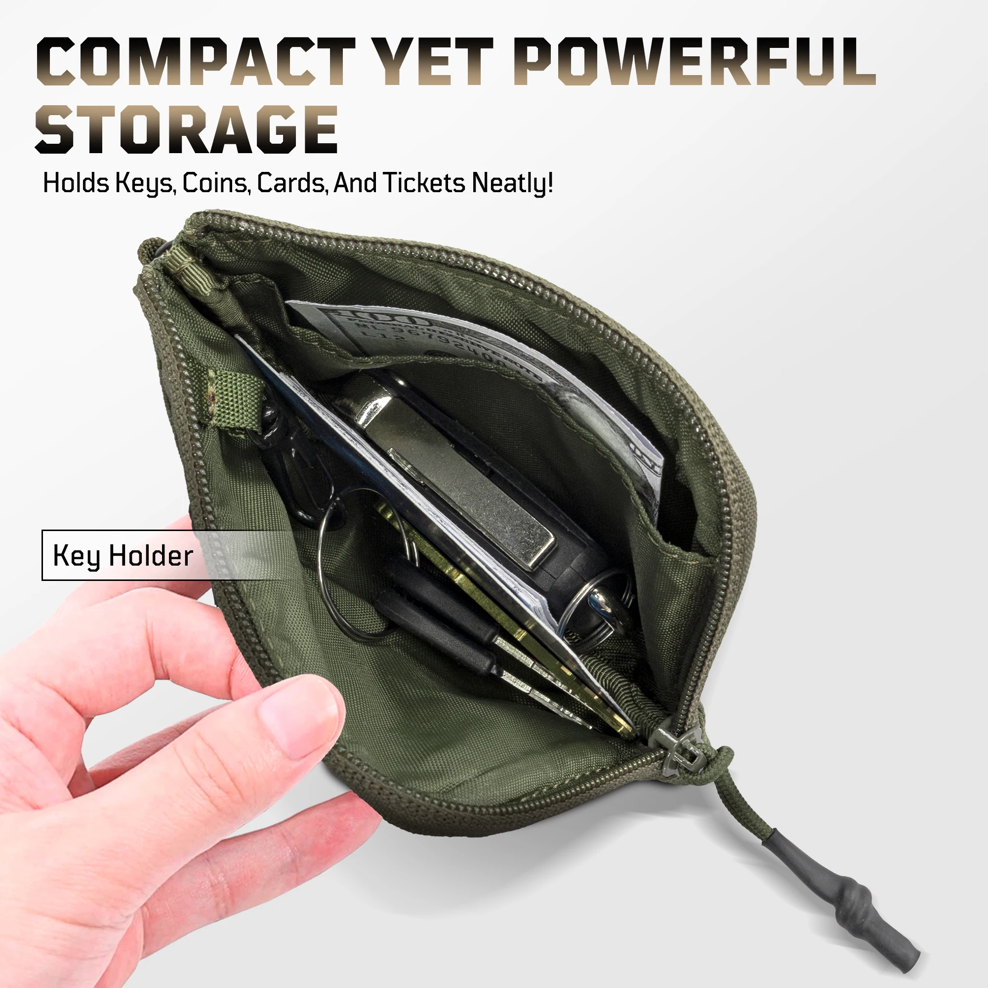 Bolsa de moedas tática 1tg, carteira minimalista 500d, porta-cartão de identificação, bolsa de dinheiro, bolsa tática com zíper ykk