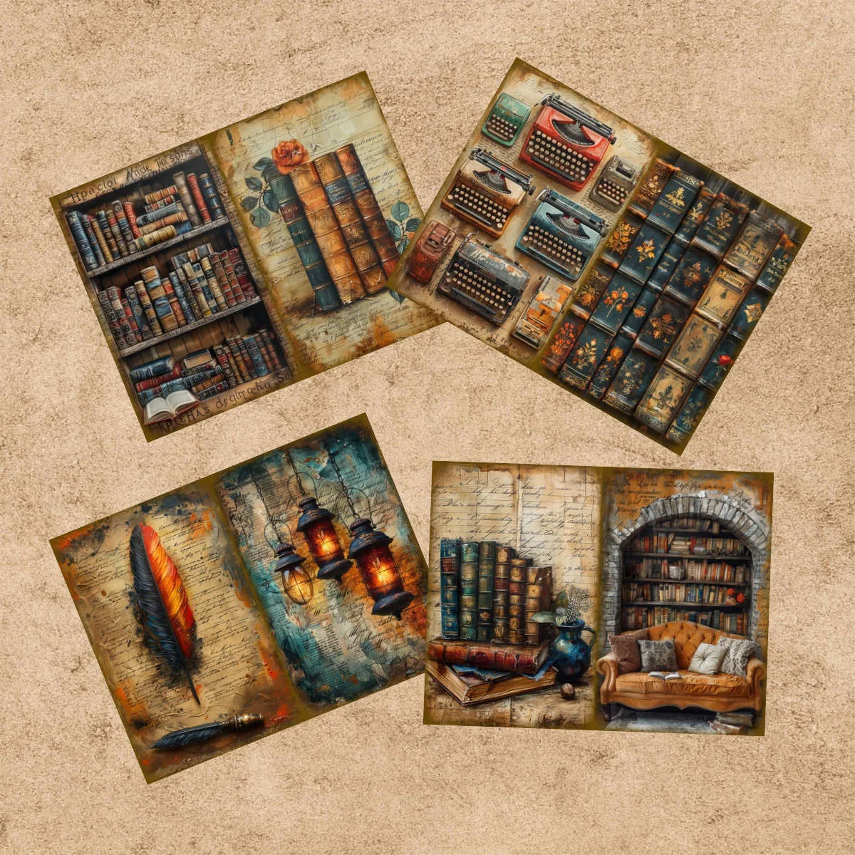 10 Sheets A5 Size Vintage Book Typewriter Girl  Background Vintage Grunge Journal Planning Scrapbooking
