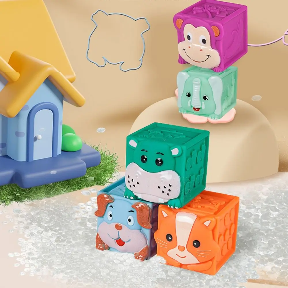 12 قطعة من مكعبات بناء الحيوانات المطاطية الناعمة للتعليم المبكر ومقاومة درجات الحرارة العالية ويمكن لدغة لعبة ألغاز الضغط