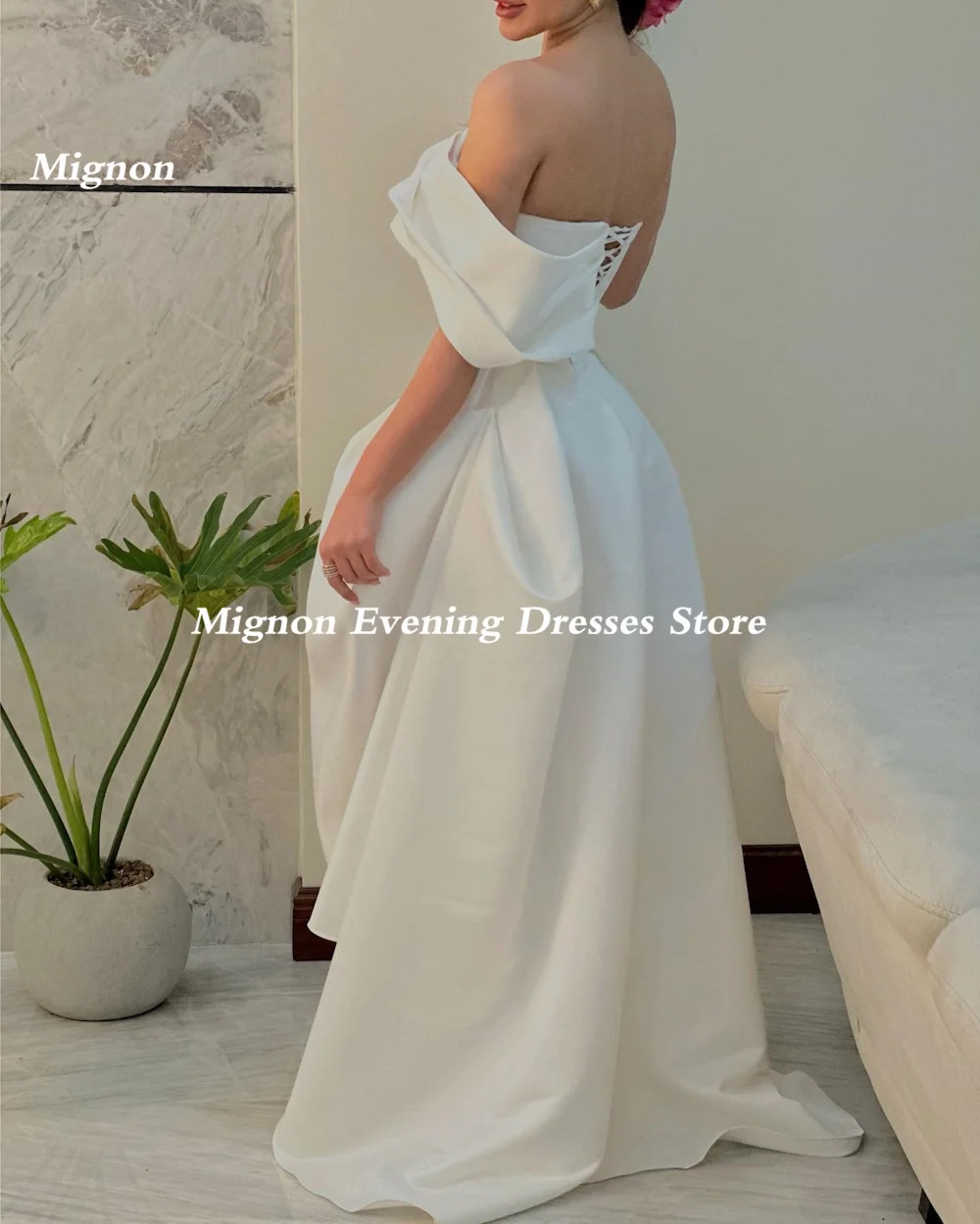 Mignon-vestido de satén sin tirantes para mujer, traje de noche asimétrico con volantes, elegante, para fiesta, 2023