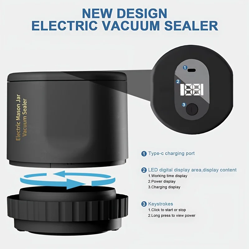 

Mason Jar Vacuum Sealer, 80kPa Electric Mason Jar Vacuum Sealer Kit Auto Stop White Jar Sealer Vacuum Sealing Machine for Food V