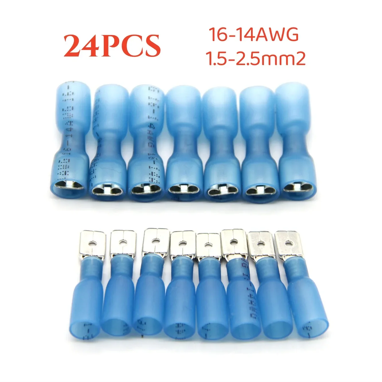 24Pcs Blue Insulated Spade Crimp Terminal Female & Male Wire Connector 16-14 A.W.GElectrical Wire Cable Connecors