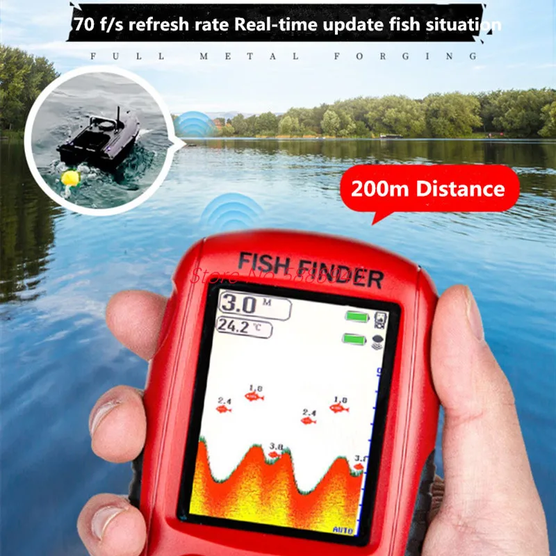 Professional 200M Wireless Bluetooth Intelligent Sonar Fish Finder 50M Depth HD Dot Matrix Color Screen Fish Display Detector To