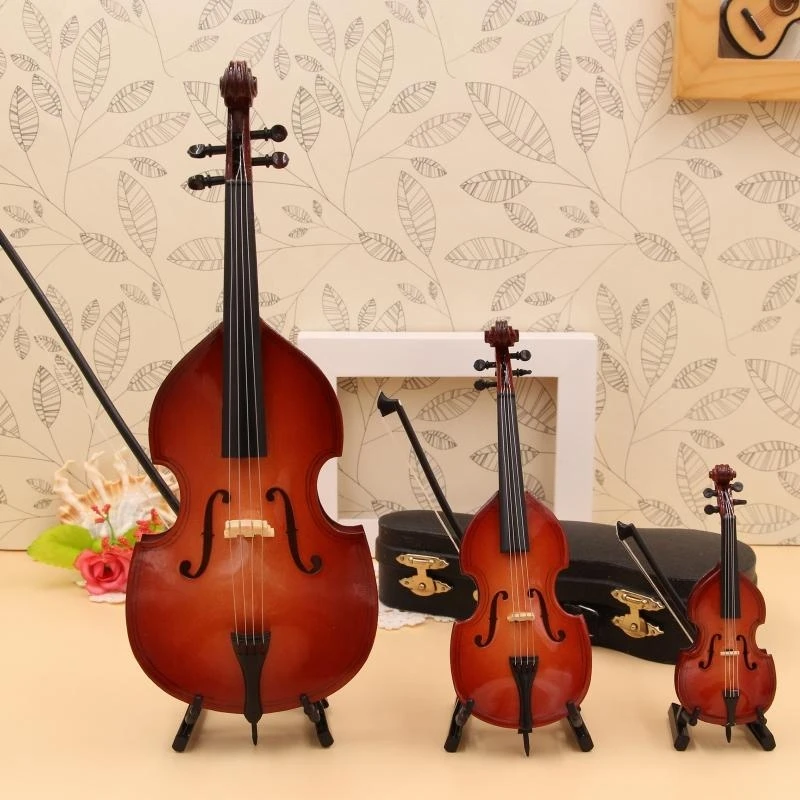 Miniature Bass for w/ Stand & for Case Mini Musical Instrument Dollhouse Model P