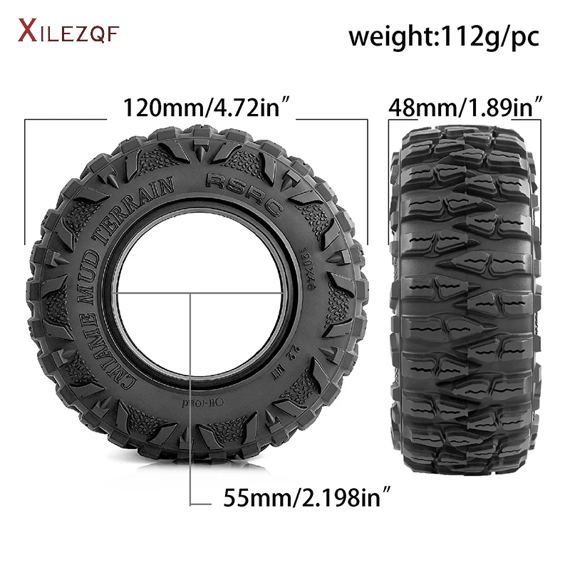 4Pcs2.2 Tires Super Grip Soft Tyre Outer Diameter 120mm for 1/10 Scale RC Crawler Car Axial Wraith SCX10 Capra Traxxas TRX4 TRX6