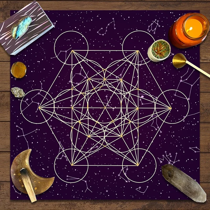VIKAMA Purple Sacred Geometry Tarot Altar Cloth Starry Sky Witchcraft Divination Mat for Tarot Reading Spiritual Decor