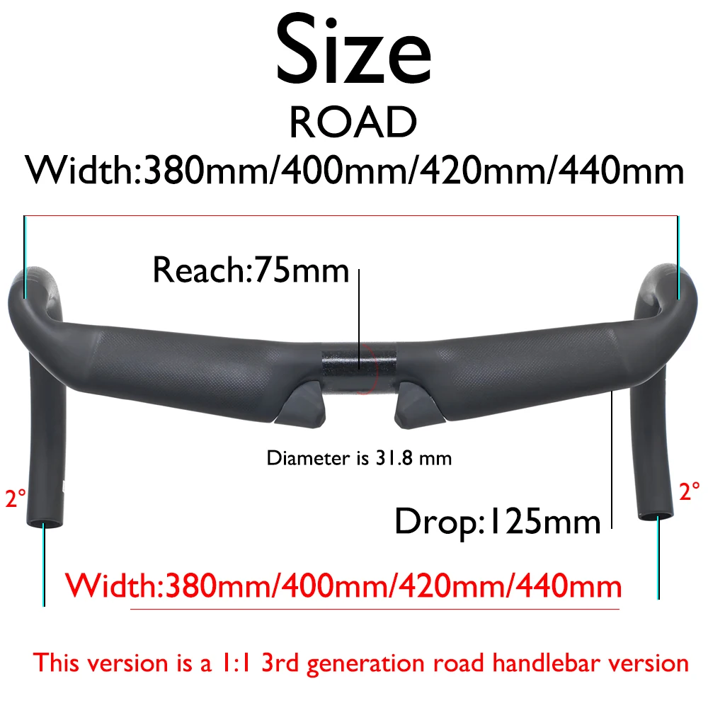 ROV-2°/16° Full Carbon Handle, Parti di Biciclette Super Stapilicockpit Gen3 T1000, for Road/Gravel,31.8, 380/400/420/420/440 mm