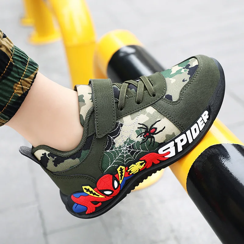 Disney Shoes Children Camouflage Green Sneaker Shoes For Kid Walking PU Breathable Shoes Size 26-35