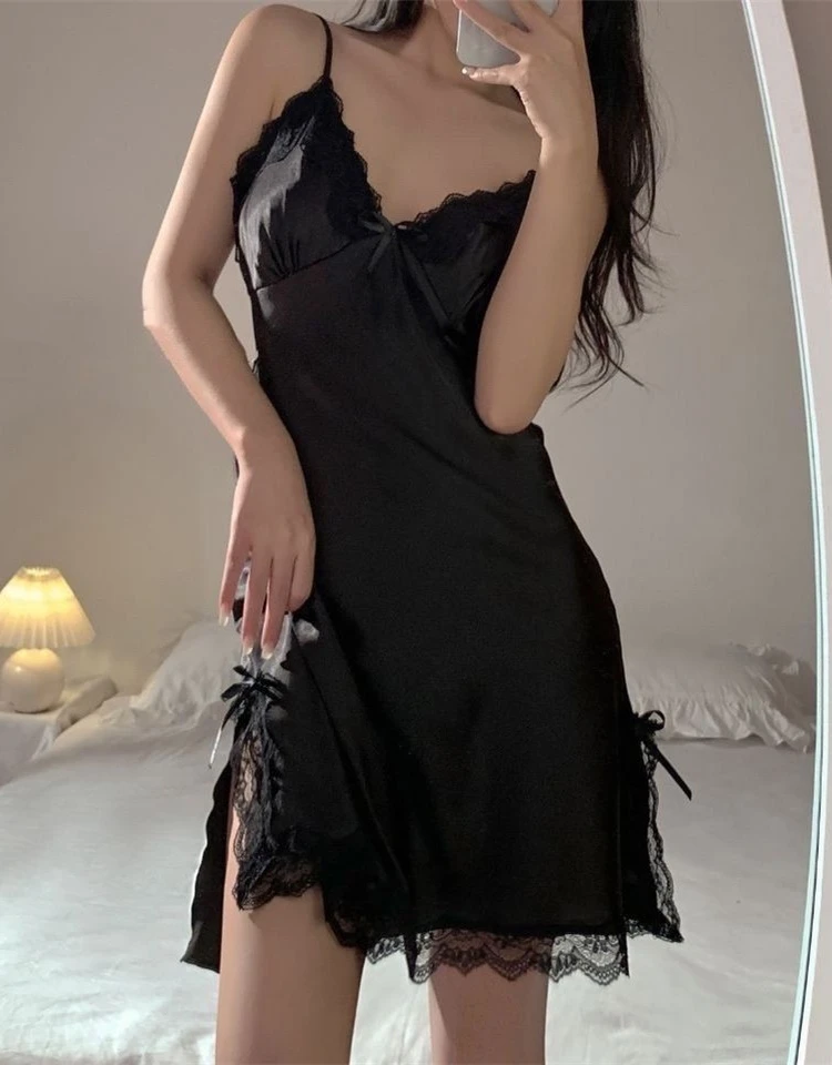 

Сексуальная кружевная отделка Pure Desire Spicy Strap Sp Dr Women Summer Ice Silk Thin Soft Deep V Dr V-ne ort Dr Домашняя одежда