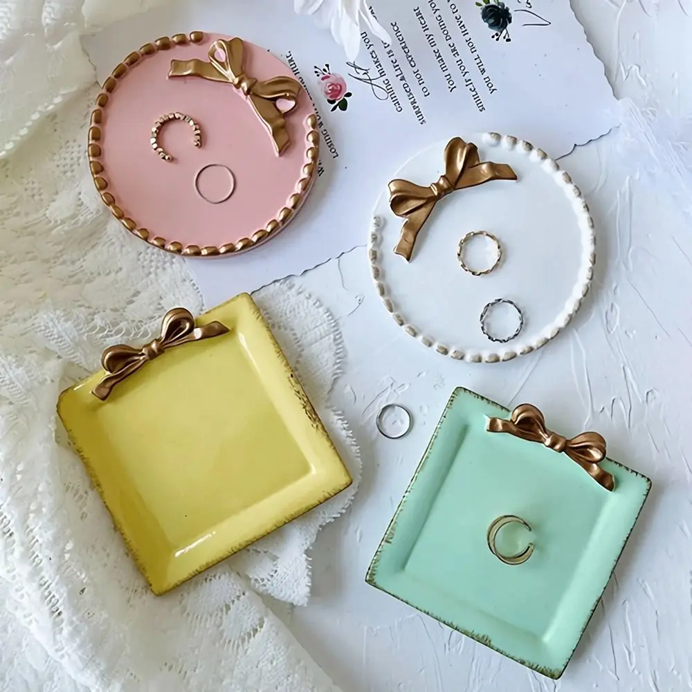 Round Square Decorative Jewelry Plate New Photo Props Resin Jewelry Dish Retro Mini Earrings Storage Tray Necklace