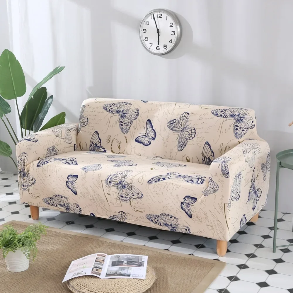 Butterfly Pattern Print Stretch Sectional Armchair Seat Cover Sofa Covers Polyester Fabric Soft Slipcovers Elastic Couch Cover