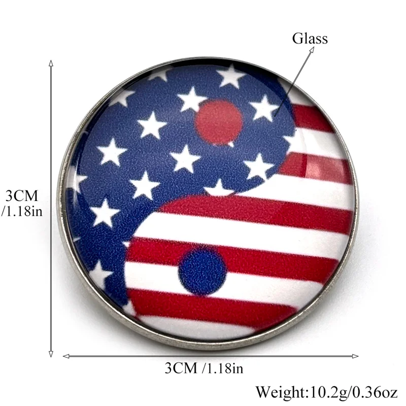العلم الأمريكي تاي تشي يين يانغ الزجاج جولة ميدالية بروش دبابيس للنساء الرجال الفولاذ المقاوم للصدأ الفضة اللون شارة مجوهرات هدية #6