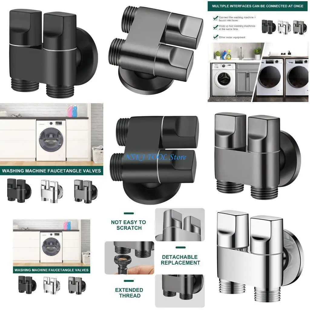 

L8RC G1/2 Twin Control Valves Washing Machine Faucet Toilet Triangles Valves for Water Regulation in Kitchen