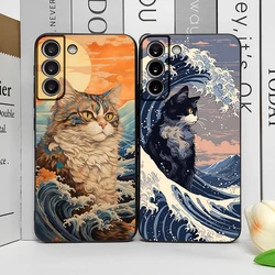 Japan The Great Wave of Kanagawa Cat Phone Case for Samsung Galaxy S22 Plus S20 S21 FE S23 S24 S25 Ultra Soft Covers Art Fundas