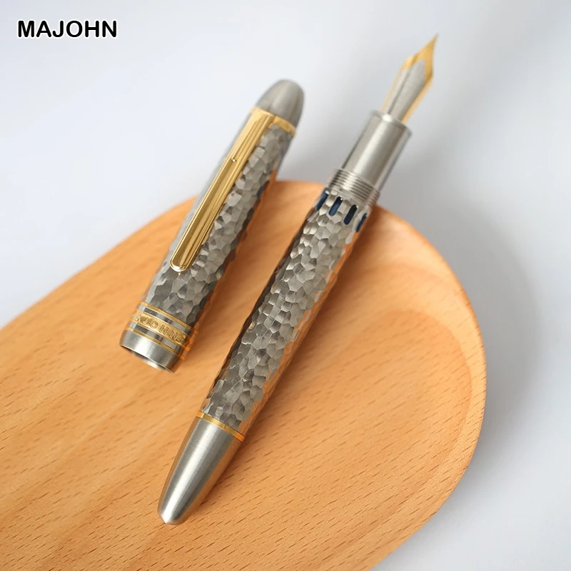 

MAJOHN Титановый сплав Ti-136 Поршневая ручка Металлическая матовая противоскользящая версия с молотком EF/F Перьевая ручка Подарочная ручка для письма