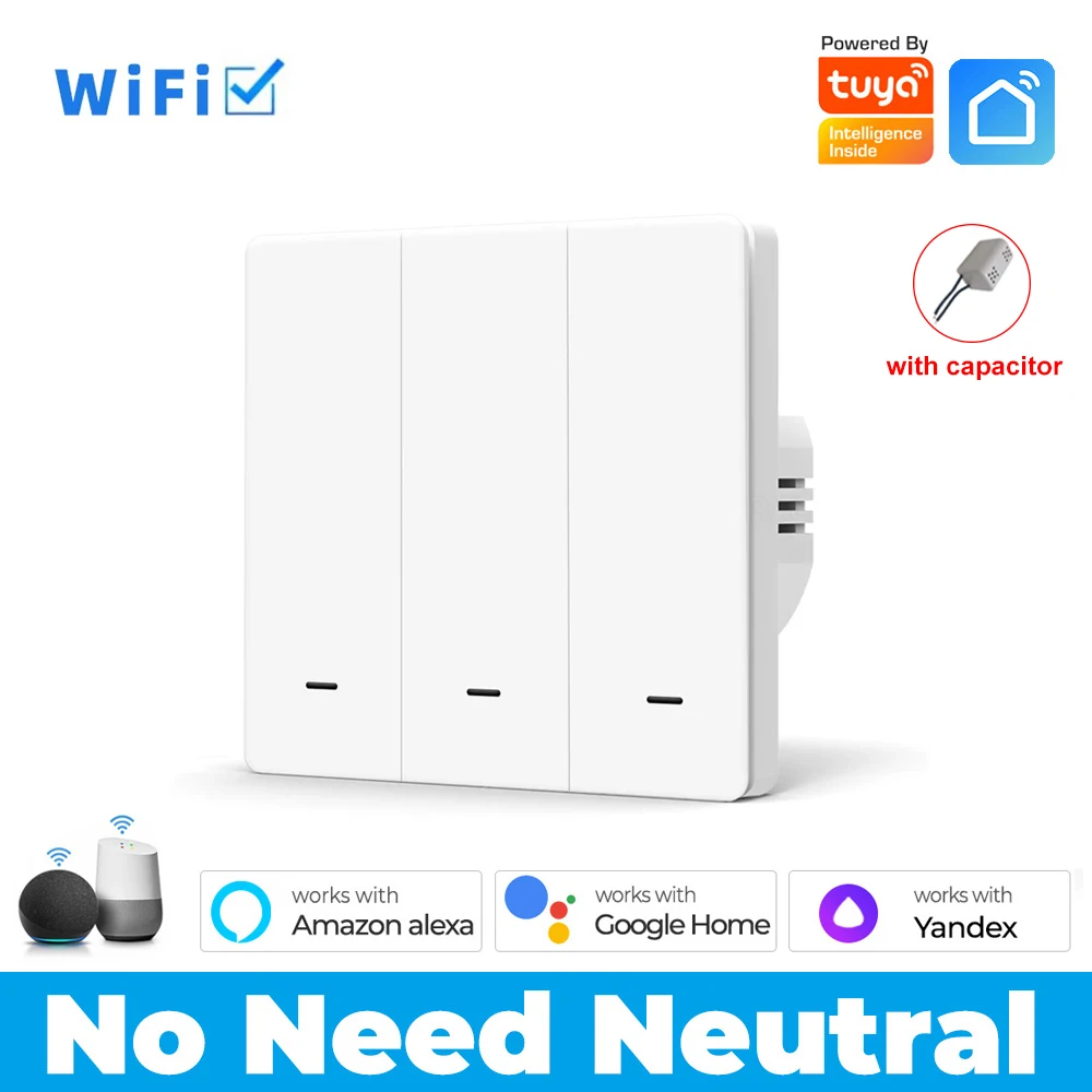 Tuya WiFi Smart Licht Schalter Push Button Keine Notwendigkeit Neutralleiter SmartLife Remote Timing Control Panel Funktioniert Mit Alexa Google Hause