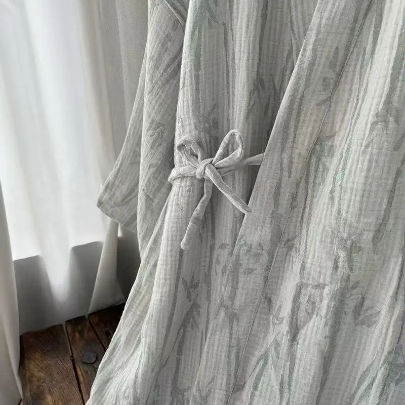 Pure Cotton New Chinese Style Long Robe Traditional Breathable Hanfu Pajamas Men Women Vintage Tea Incense House Home Wear - Image 5