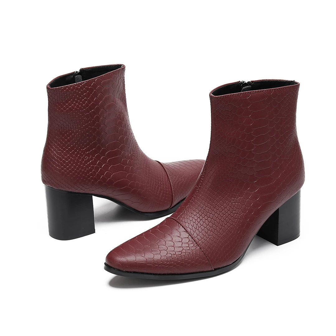 

British Style Solid Genuine Leather High Heel Boots for Men Big Size Footwear Pointed Toe Male High Heel Shoes Party Ankle Boots