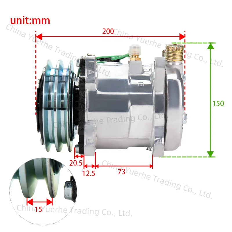 

AC Compressor Sanden sd507 5H11 507 Compressor 12V / 24V 2 Groove V Belt Pulley Tractor Excavator Heavy Duty Truck Hot Rod Cars