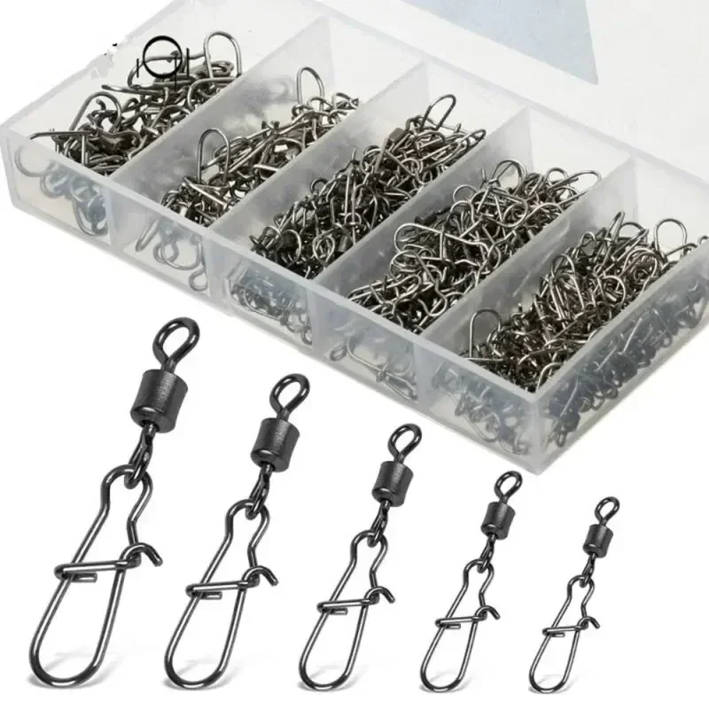 50pc/box Stainless Steel Fishing Connector Pin Bearing Rolling Swivel with Snap Fishhook Lure Accessories 2