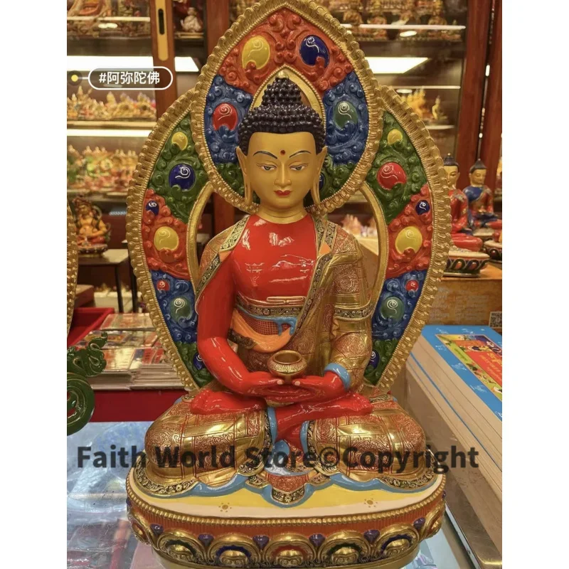 36cm large Buddhism TOP grade color Painted copper Shakyamuni Amitabha the Medicine Buddha statue Worship efficacious protection