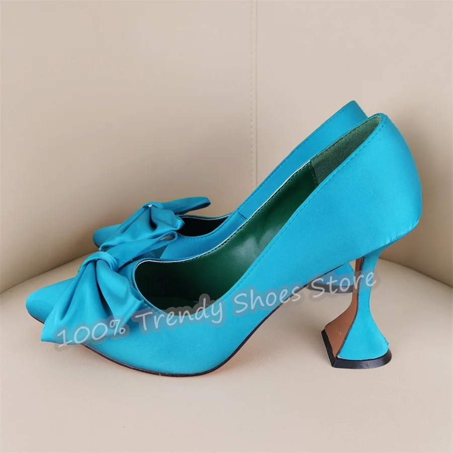 Women Blue Stain Butterfly Knot Decor Pumps Sexy Pointed Toe Strange High Heel Shoes Summer Shallow Slip-On Party Dress Shoes