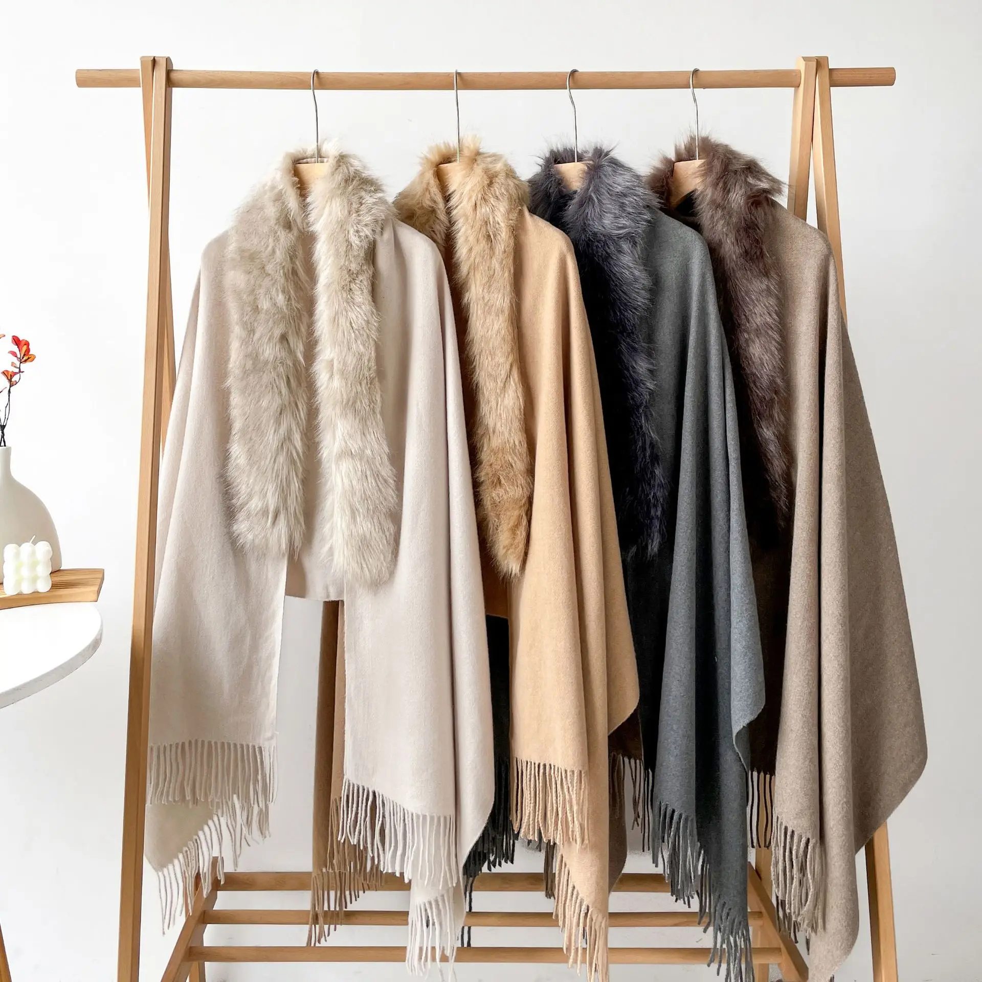 

Новый роскошный мягкий шарф из лисьего меха и кашемира 2026 года, женский зимний толстый теплый однотонный палантин-плед