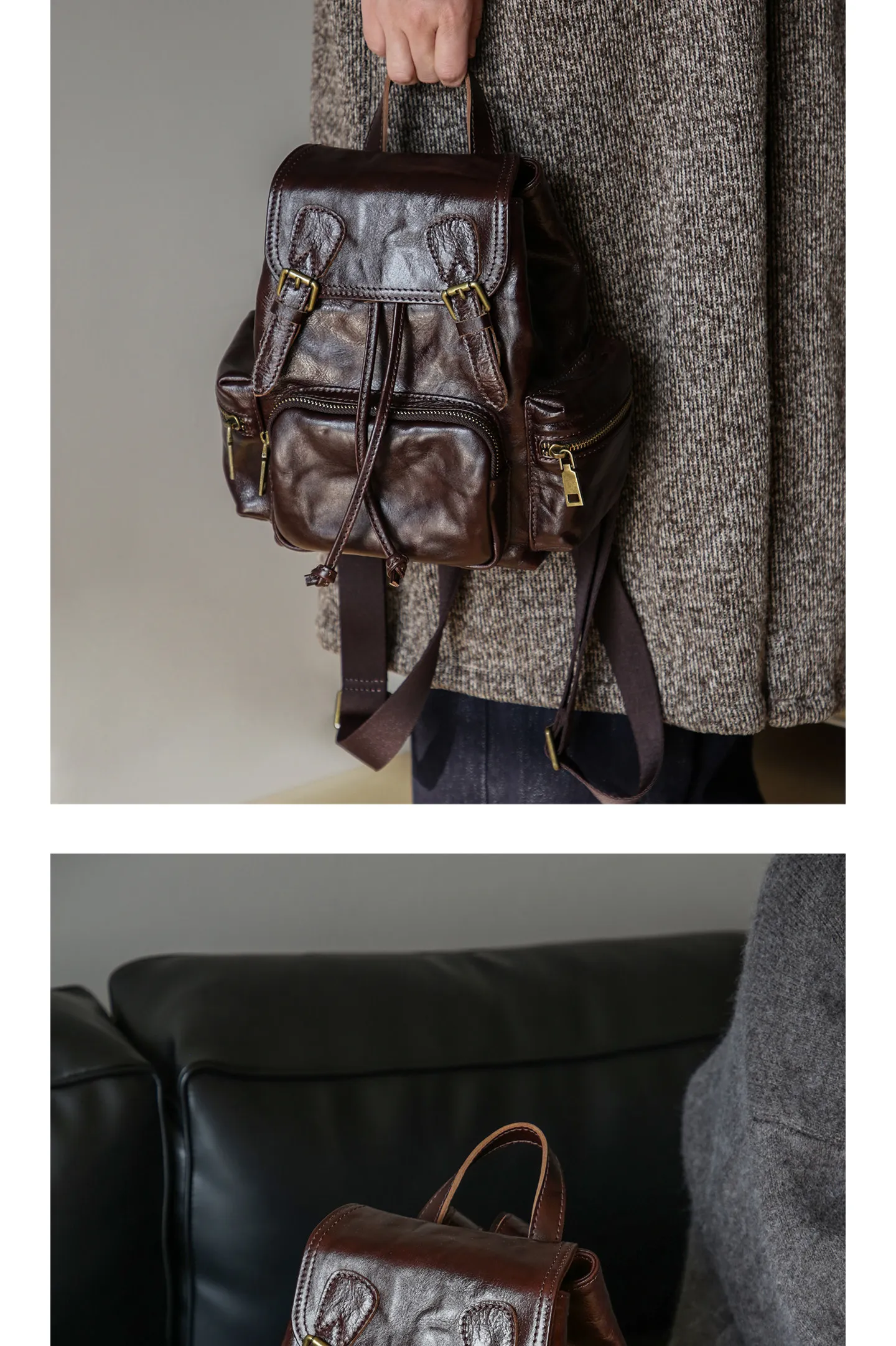 PNDME Mode Vintage Luxus handgefertigter Damenrucksack aus erstklassigem Rindsleder für Outdoor-Reisen und Partys, echter Leder-Rucksack für Frauen. – Detail 8