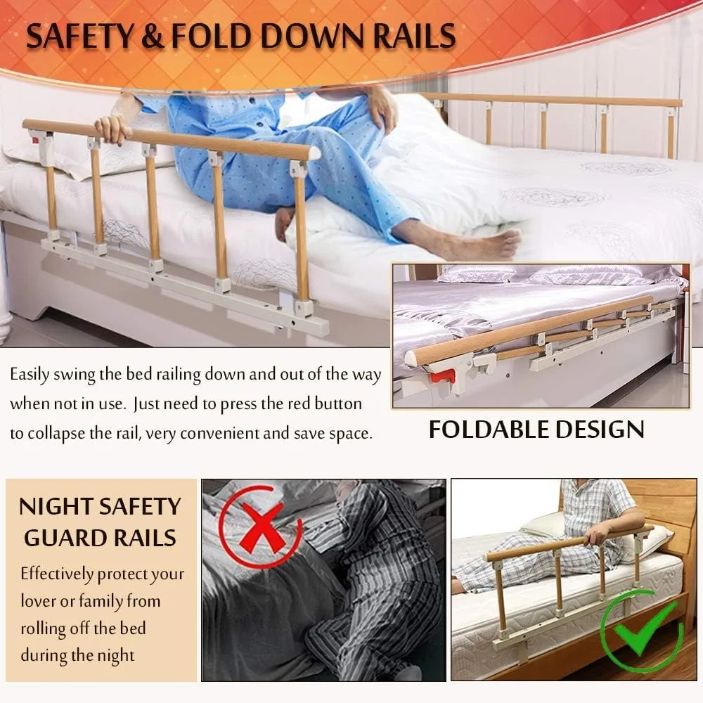 Bed Rail Side Guard Rails for Elderly Adults Railing Collapsible Transfer Support Bedrail Prevent Falling Medical Bedside Assist