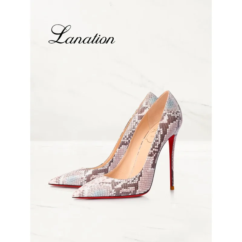

High-heeled women's shoes,2026 new style,sexy snake print,thin heel, pointed toe,French style banquet,shallow mouth single shoes