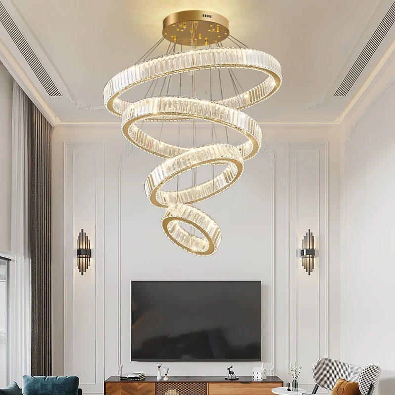 

Modern Luxury Crystal Led Chandelier Circle Rings Chandelier Gold/Chrome Living Room Suspend Lamparas Fixtures For Villa Stair