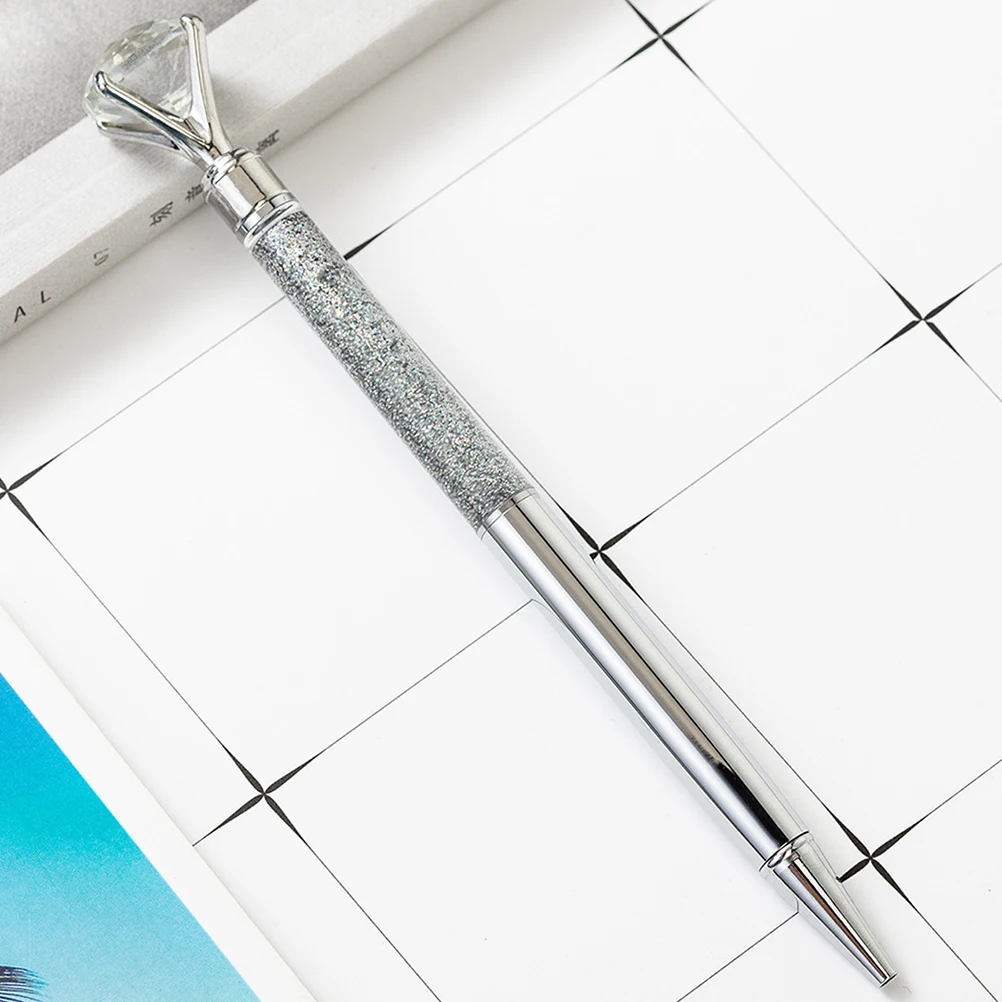 

2Pcs Metal Point Pen With Glass Crystal Sparkling Diamond Decor Roller Pens For Office School Writing(Silver)