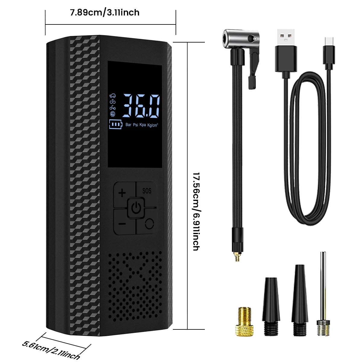 150PSI 3X Faster Cordless Tire Inflator-Portable Air Compressor w/Digital Gauge,LED Light for Car,Bike,Motorcycle & Sports Balls