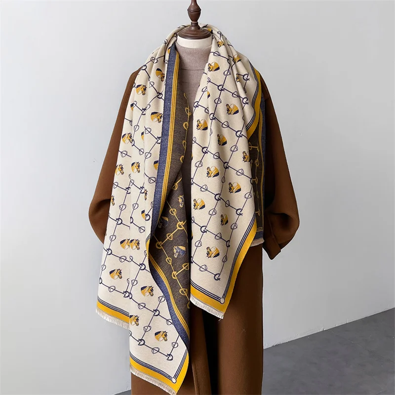 Luxury Scarf Women Winter Cashmere Shawls Wraps Thick Warm Lady Travel Stole Bufanda Hijab Fashion Print 2024