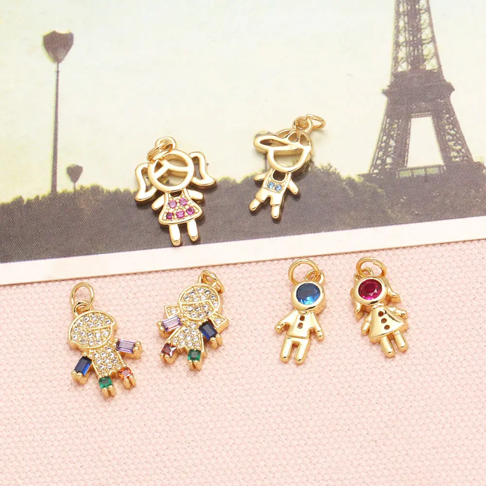 OCESRIO Multicolor Crystal Boy Girl Pendant for Necklaces Copper Gold Plated Handmade Jewelry Making Component Wholesale pdtb744