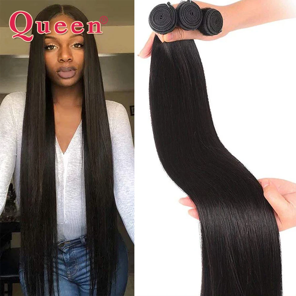 Long Straight Human Hair Bundles 30 32 40 Inch 1/3/4 PCS Human Hair Weave Straight Peruvian Hair 100% Remy Hair Extension QUEEN