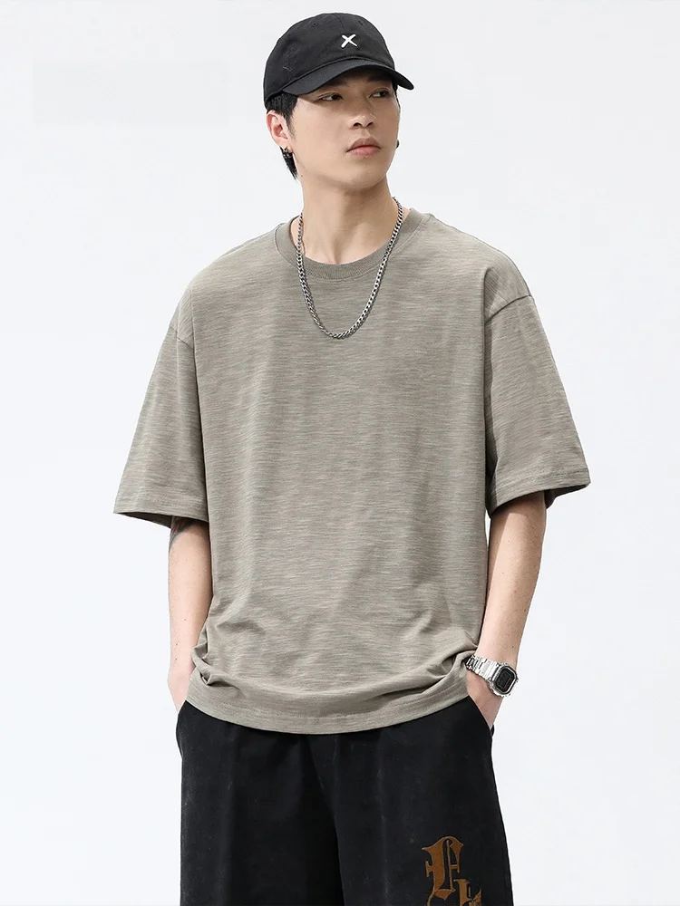 

MMOPTOP American Sle Heavyweight Pure Cotton Short Sleeve T-Shirt Мужская свободная футболка с круглым вырезом, повседневный универсальный топ