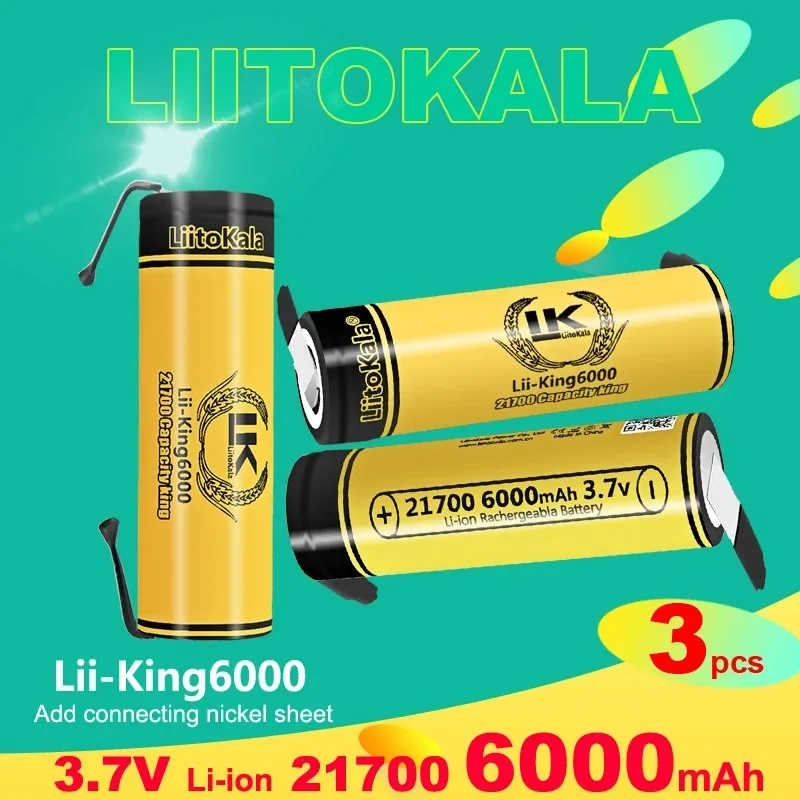 

1-40PCS LiitoKala King6000+Nickel 3.7V 21700 6000mAh 3.7V 21700 6000mAh Rechargeable Lithium Battery For Speaker LED Flashlight