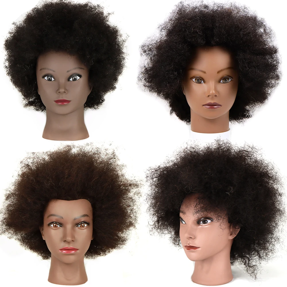 African American Mannequin Head With 100% Real Human Hair 16inch Hairdresser Training Manikin Head For Practice Styling Braiding