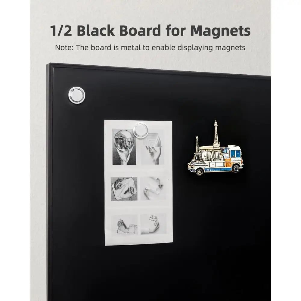 Quadro Combinado de 36x24 Polegadas: Lousa e Painel de Tecido Cinza com Moldura de Alumínio e 10 Alfinetes