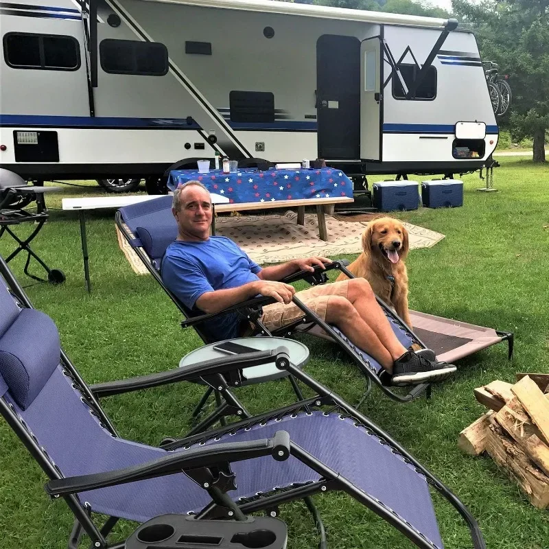 

For Zero Gravity Chair Patio Folding Lawn Outdoor Lounge Gravity Camp Reclining Lounge Chair with Cup Holder Pillows