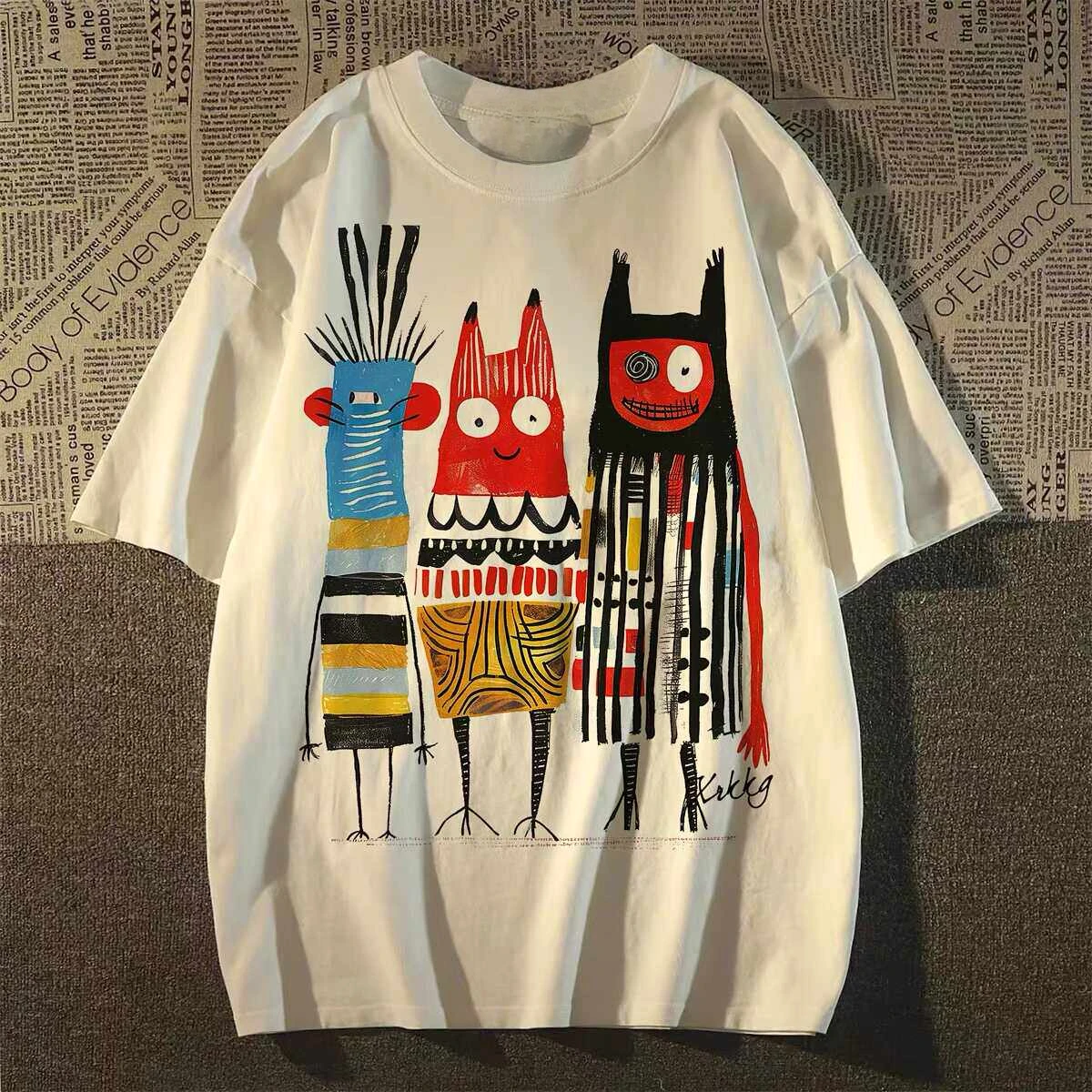 Cartoon Abstract Animal Y2k Anime Trend Art Retro Style Casual T-shirt Men's and Women's Luxury Brand