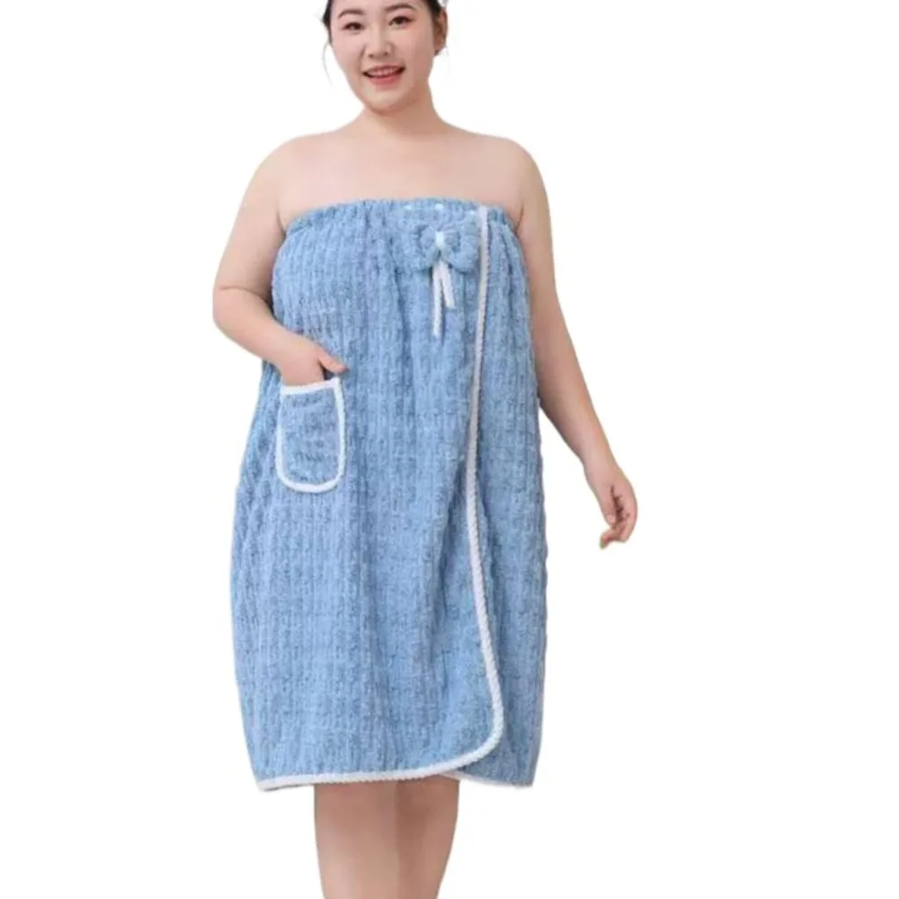 

Absorbent Soft Lady Bathrobe with Pockets Plus Size Velvet Bath Skirt Bathroom Supplies Thicken Warm Bow Spa Bathrobes Girl