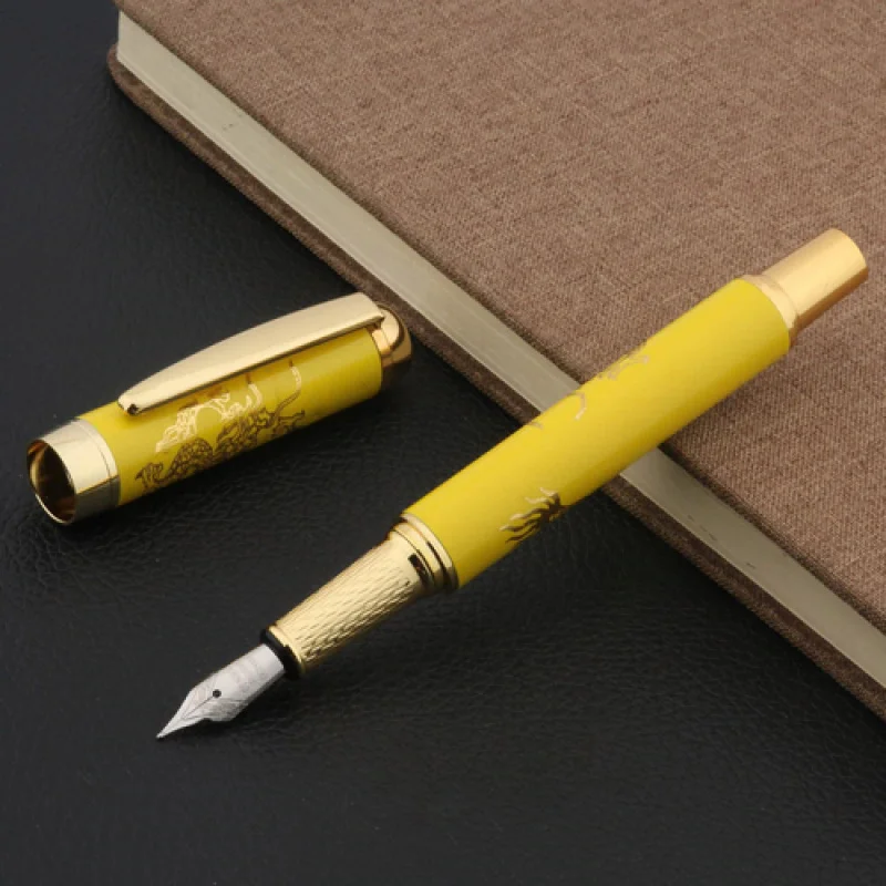A+ Jinhao 955 Fountain Pen, Medium Nib, Ceramic Porcelain Yellow Dragon