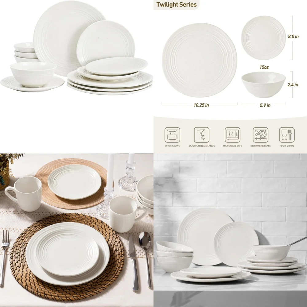 

Ceramic Tableware Set12 Piece Stoneware Dinnerware Set for 4 Modern Plates and Bowls Collection Perfect for Everyday Dining and