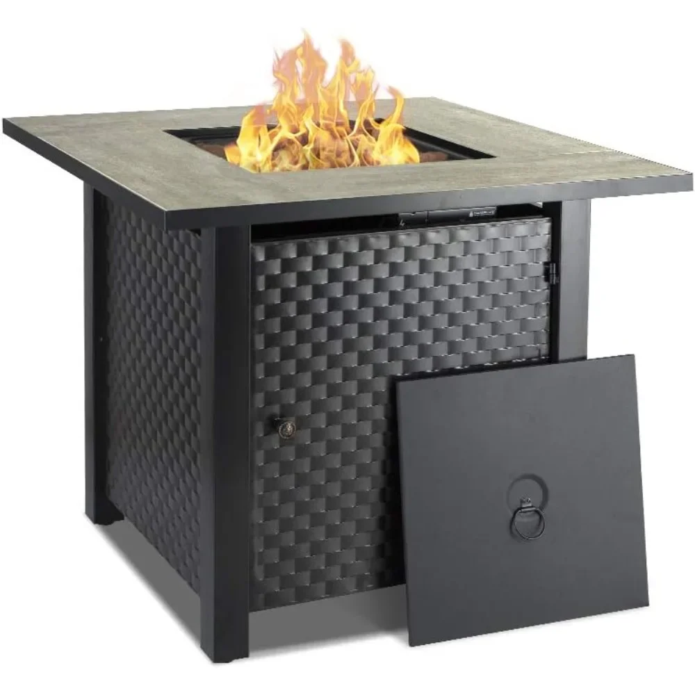 Propane Fire Pit Table, 30 Inch Outdoor Gas Fire Pit with Lid, Lava Rocks, Ceramic Tabletop, 50,000 BTU Adjustable Flame