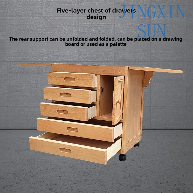 Oil painting tools painting palette paint  three-layer solid wood multi-functional oil painting table beech mobile professional